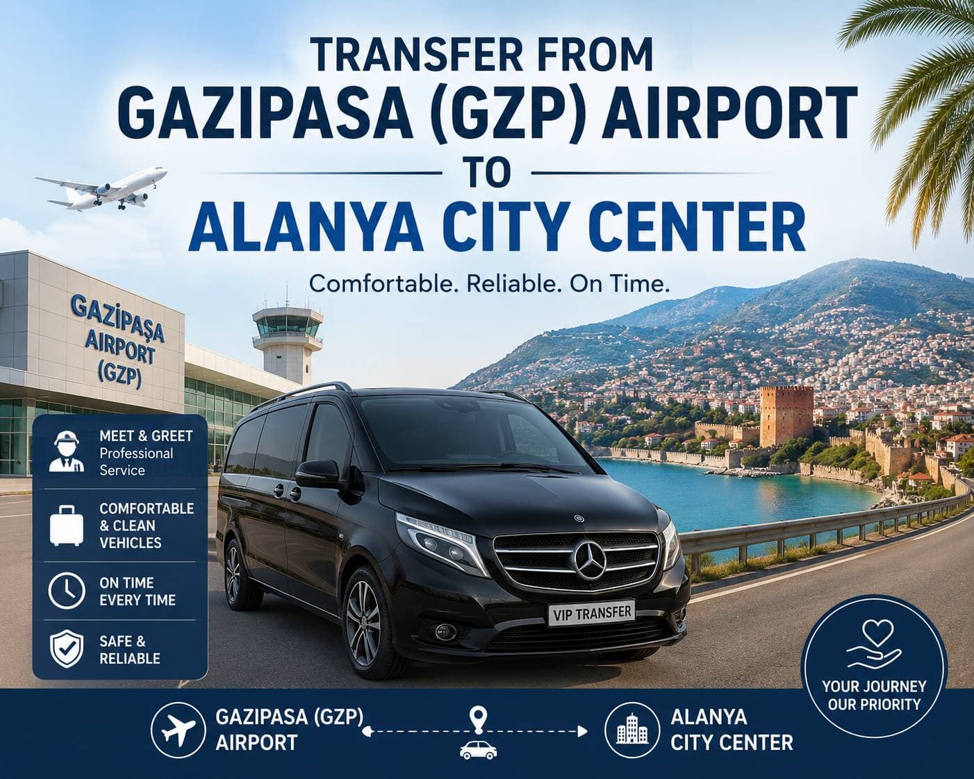 Gazipaşa (GZP) Havalimanı’ndan Alanya Şehir Merkezi’ne transfer