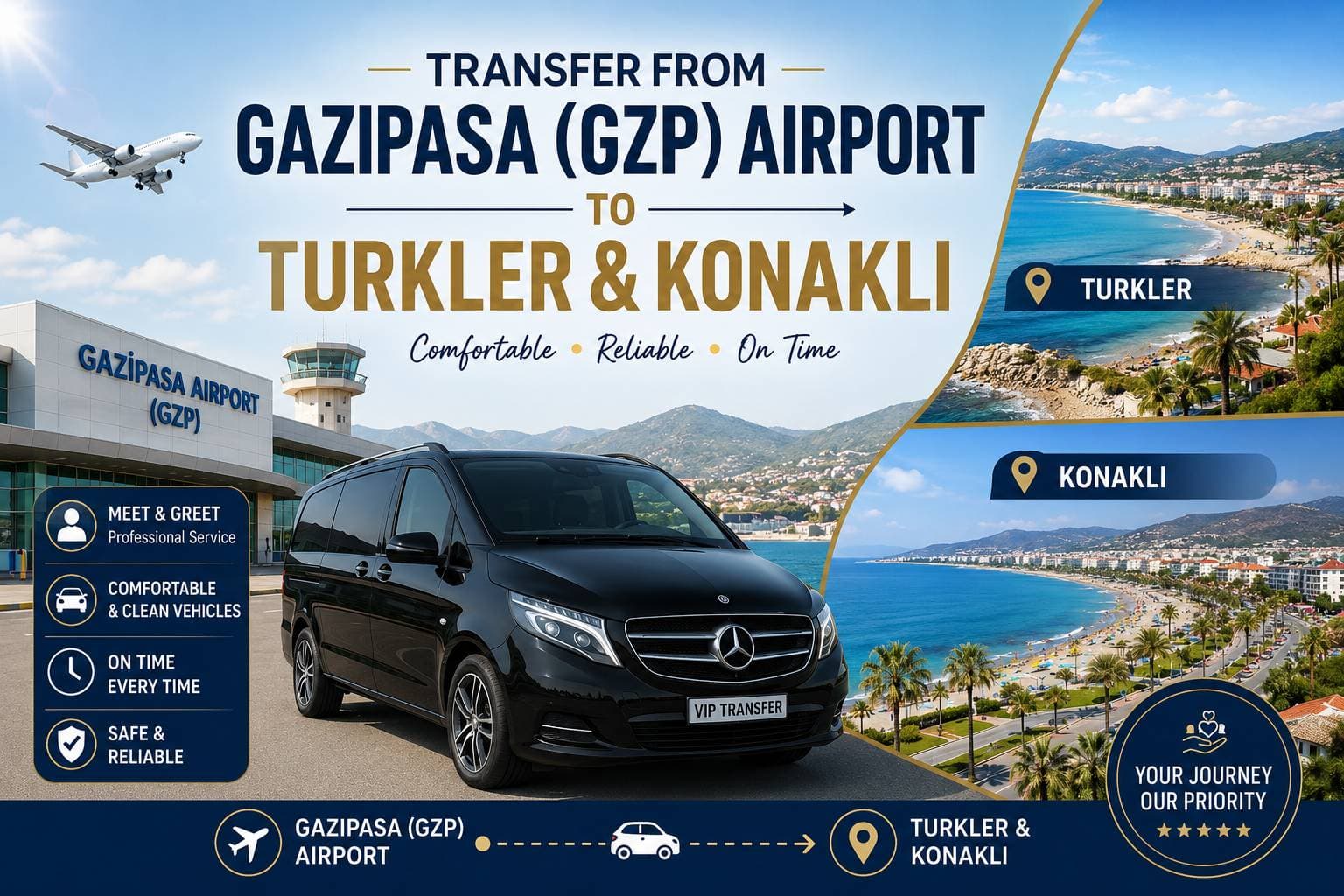 Gazipaşa (GZP) Havalimanı’ndan Türkler ve Konaklı’ya transfer